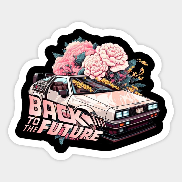 back to the future gift,pinky floral delorean car,time travel,flowers Sticker by teenices